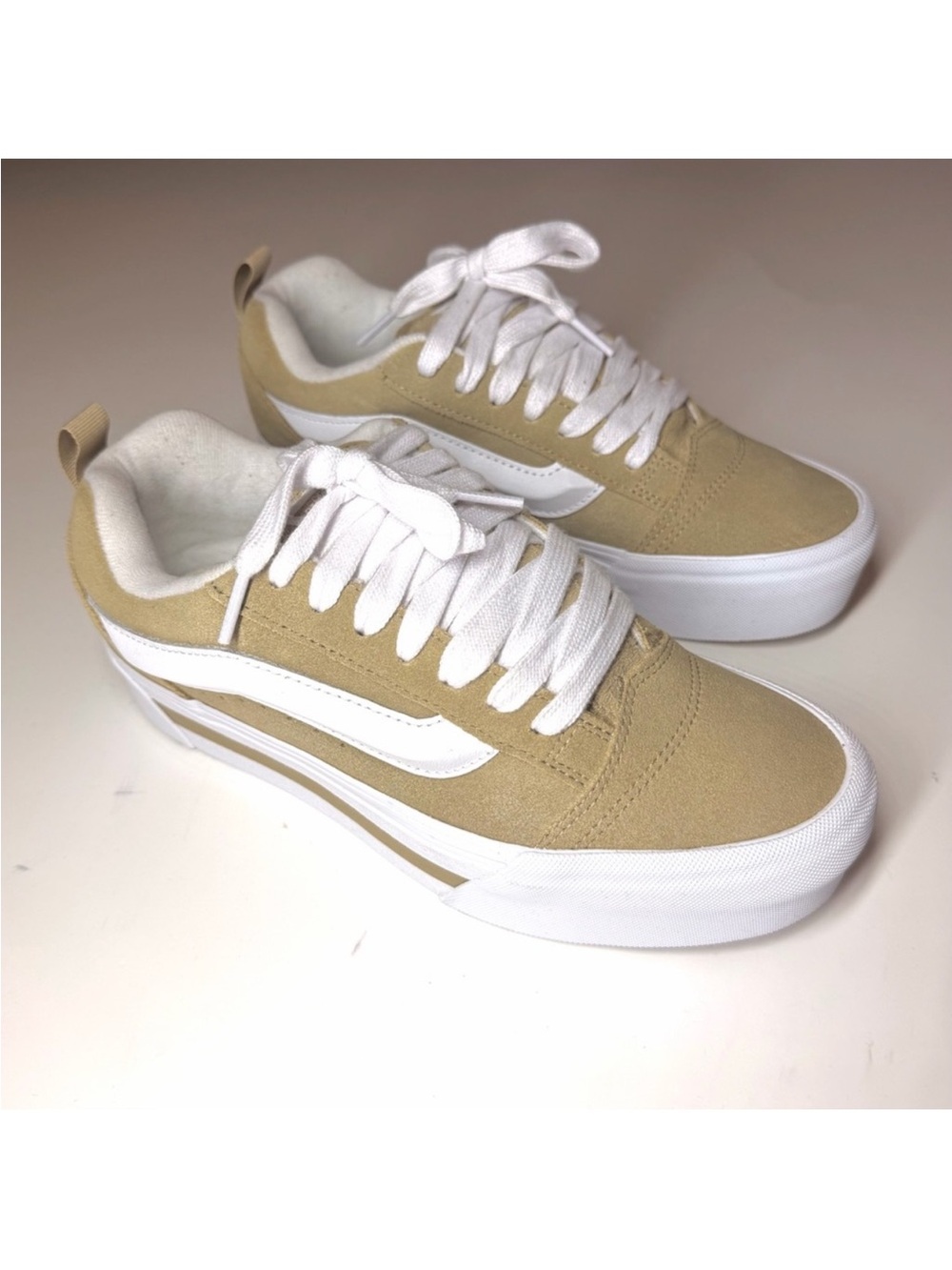 Vans Old Skool Platform Sneakers in White and Tan